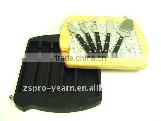 Rubber Wood Cheese Board with Cheese Knives