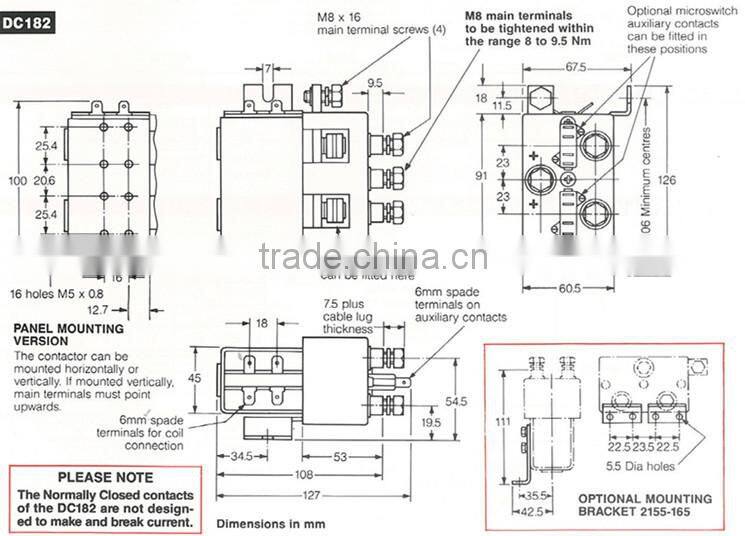 DC182 dc reversing contactor 200A relay