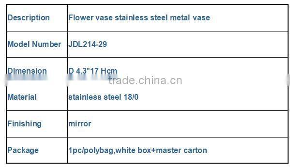 2016 decorative flower vase stainless steel metal vase