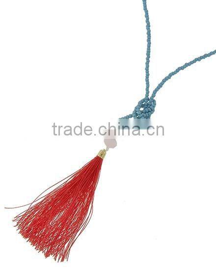 Gold Tone Yellow Acrylic Bead & Pink ThreadTassel Pendant Necklace