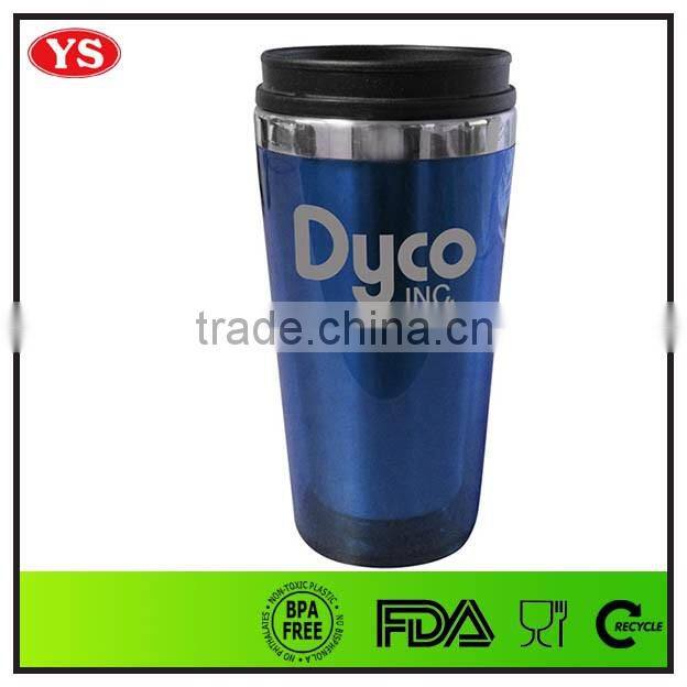 16 oz Plastic and stainless steel coffee mug tumbler with screw lid