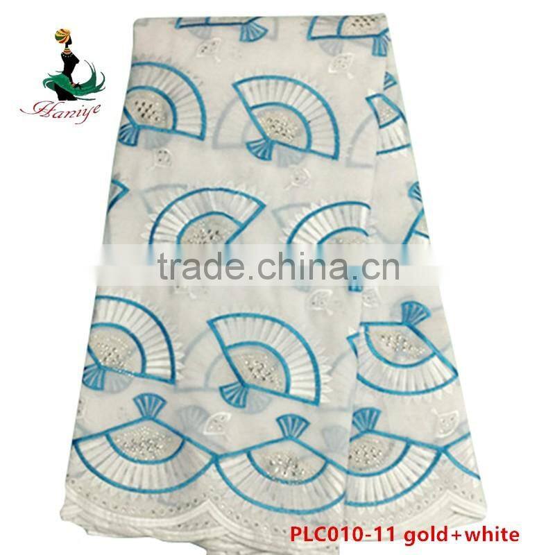 Haniye 2016 latest High Quality Swiss Cotton Lace Fabric 100% Cotton Polish Lace with stones/PLC010