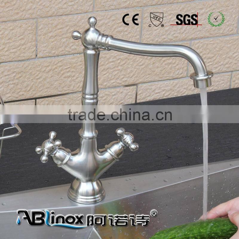 Classical Stainless steel double handle upper kitchen faucet for hotel