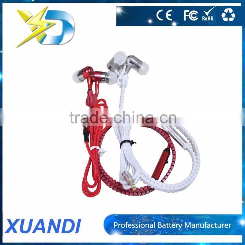 fashion new design metal zipper earphone with mic for mobile phone