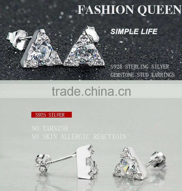 Fashion geometric figure sterling silver gemstone stud earrings for stylish women