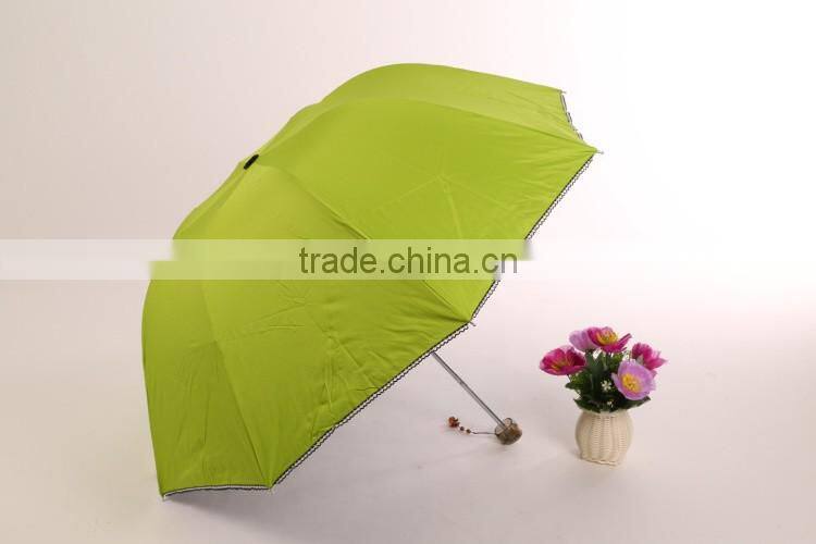 sun umbrella black coated with UV protect 3 folding umbrella made by chinese umbrella manufacturer