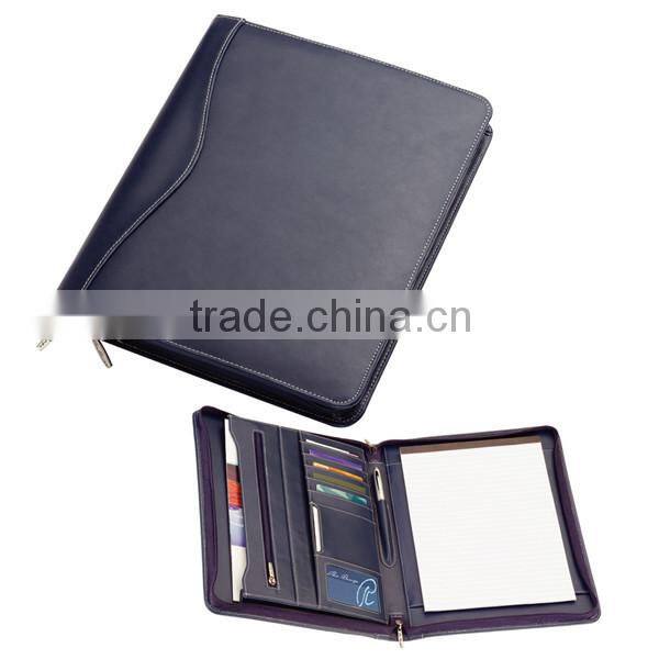 Zipper A4 PU leather debossed padfolios