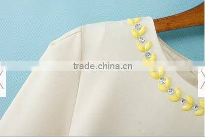 Beige Color Block Rhinestone Three Quarter Length Sleeve Dress