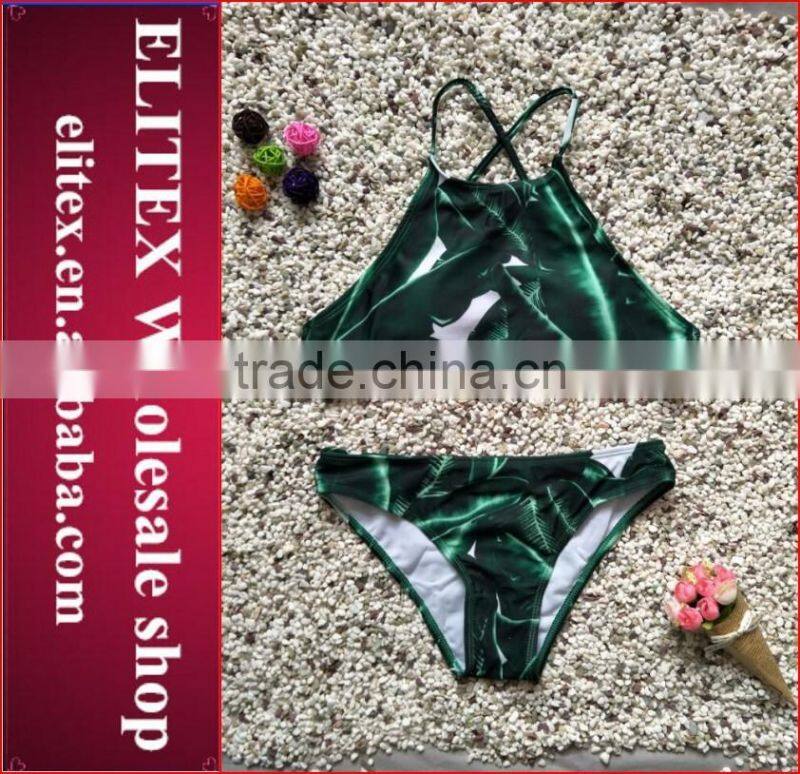 2017 Newest two pieces green sexy print swimwear woman bikini BI214
