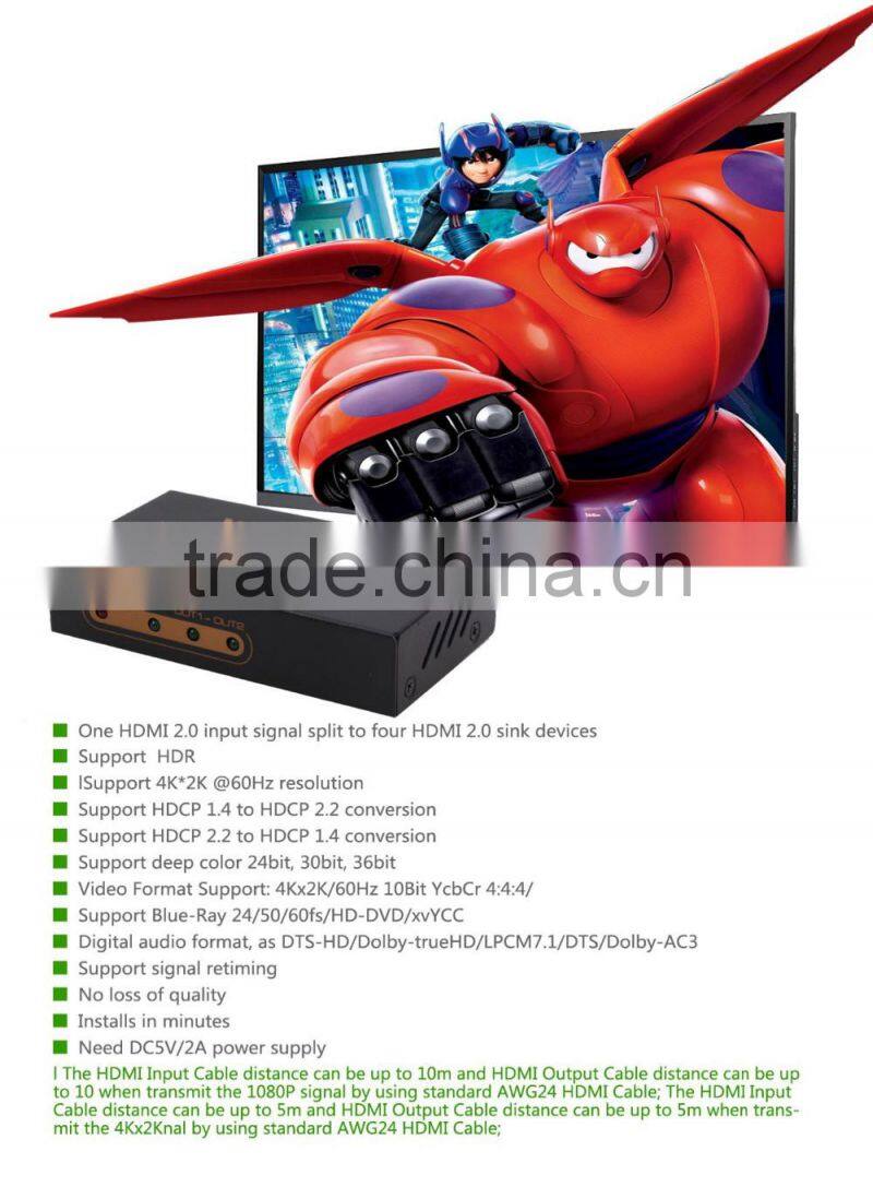 Voxlink HDMI 2.0HDR 1x2 HDMI splitter (4K/60Hz/ HDCP2.2)US