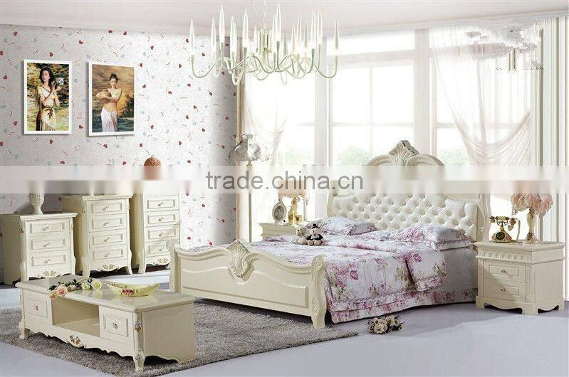 Contemporary Timber Bed,Korea Girl's Bedroom Furniture Bed Wood Frame,Light Violet Design Bedroom Set Furniture,