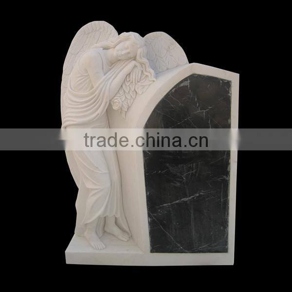 Hand Carved White Marble Angel Tombstone for Sale