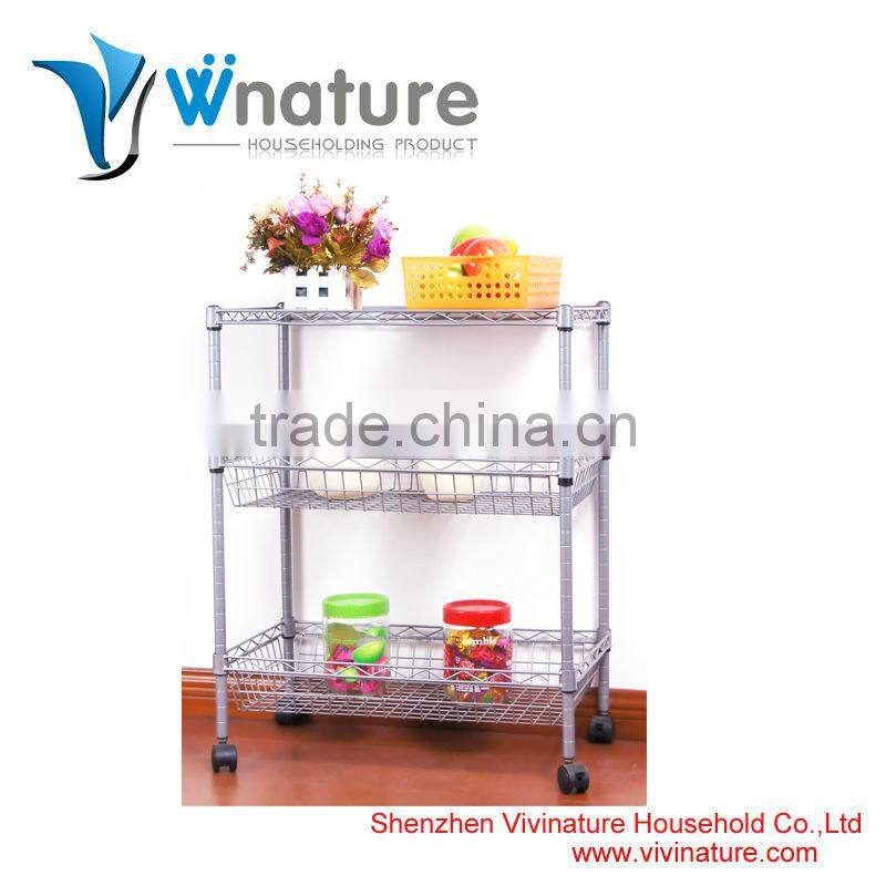 Multi functional folding 3 tier storage rack trolley