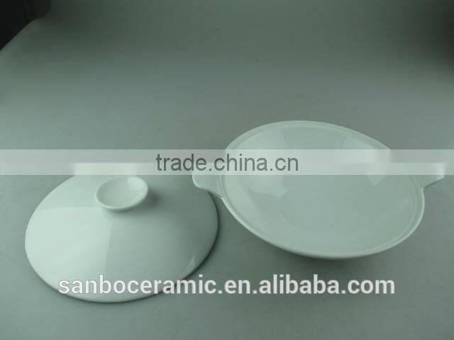 AB Grade porcelain stock White Ceramic Cookware Pot with lid , Ceramic Stew Pot, Round small turren
