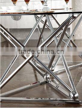 glass top stainless steel base dining table and chair AH126