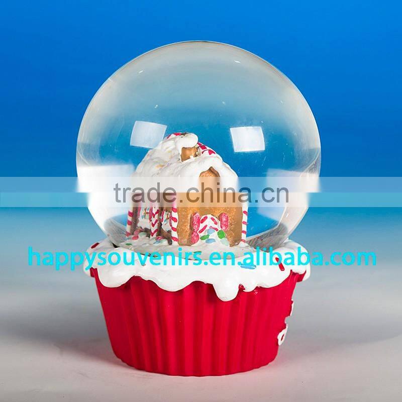 beautiful 3D snow resin house with red base Christmas gifts snow globe diameter 65mm