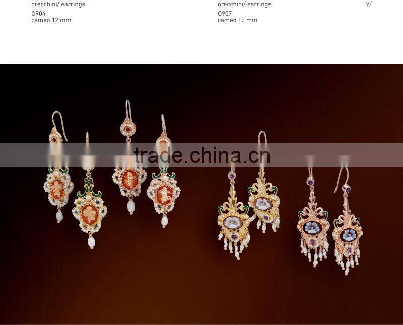 Alibaba Express Classic 925 Silver Middle East Cameo Earrings With Pearl Made in Italy O903 cameo 16mm And P903 cameo 16mm
