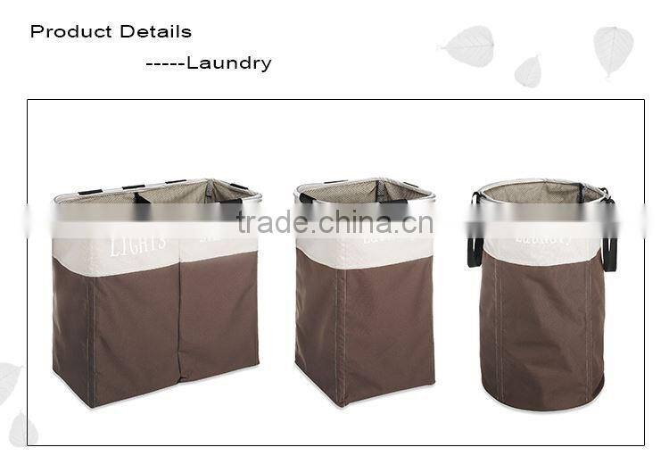 Double Basket Folding Collapsible Laundry Basket With Oxford Fabric, Brown