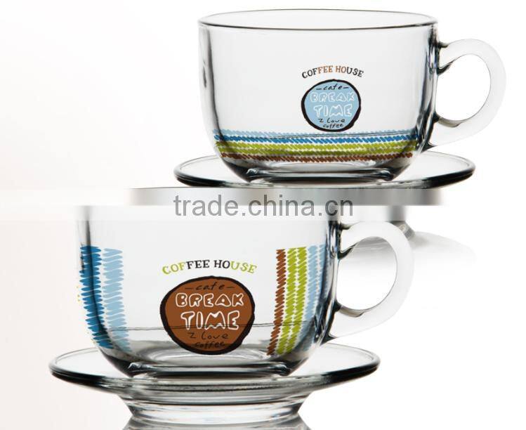 4oz 6oz glass Caffe Latte mug set with saucer glass tea cup set
