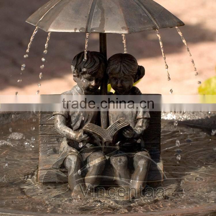 Bronze Boy & Girl Umbrella Fountain II