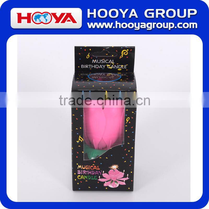 Lotus shaped rotating birthday candle with round base