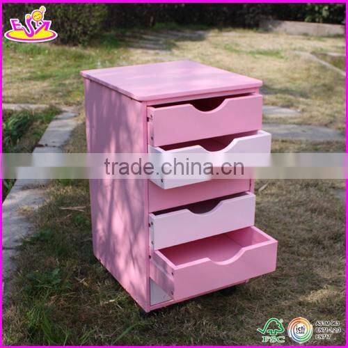 Pink wooden drawer,4-drawer 1-door cabinet biside table (WJ278082)