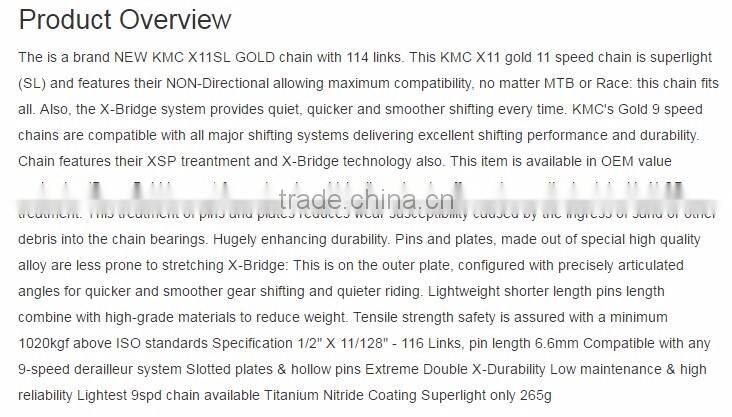 KMC X9SL Super Light 9 Speed Titanium Gold Bicycle Chain