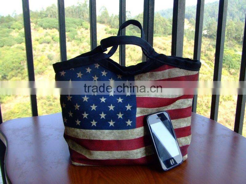 2015 Hot sale fashion calico cotton shopping tote bags with inner pocket and button closure