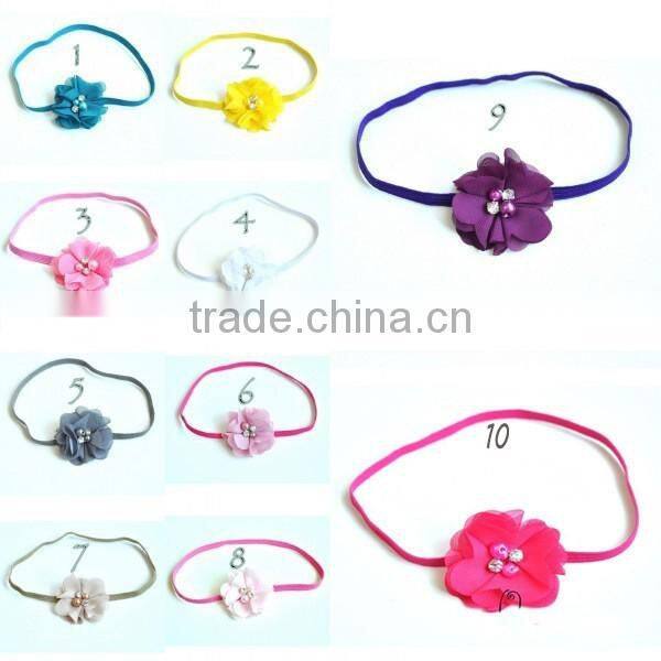 handmade chiffon flower hairbands with pearl beads center