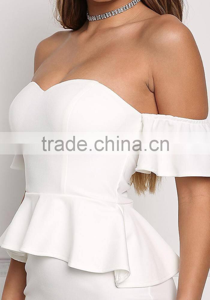 Fabulous Sexy Girls White Off Shoulder Peplum Bodycon Night Party Dress Pictures All Types Of Ladies Dresses HSd5039