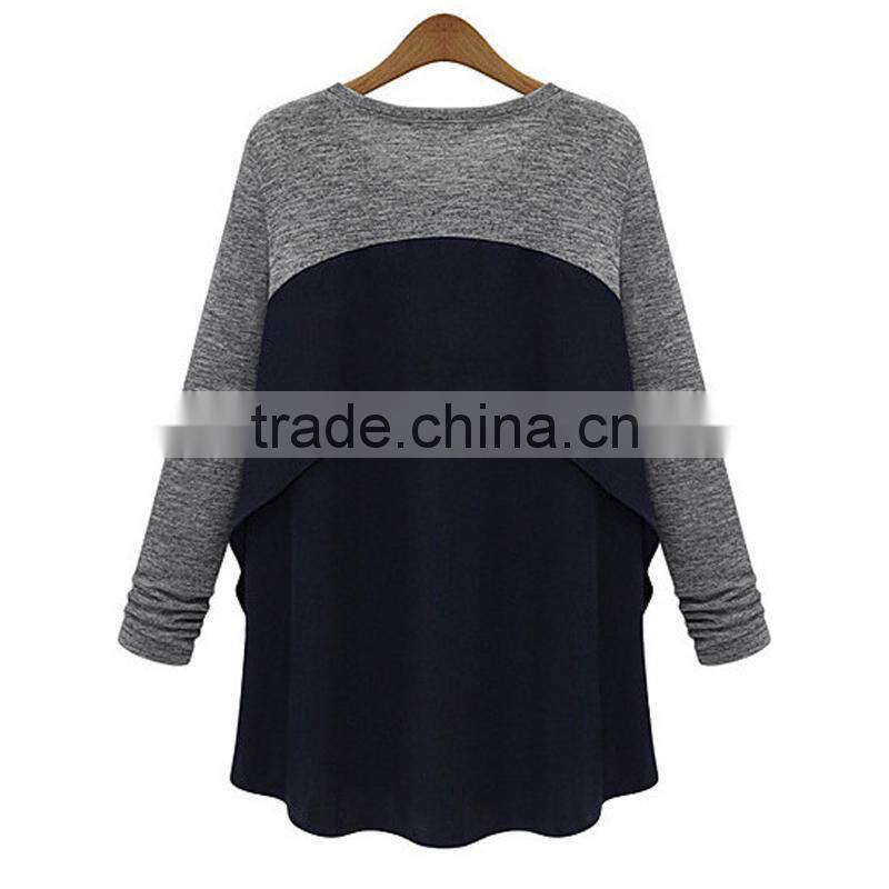 Competitive price good quality factory direct contrast color round neck Asymmetrical women different types of blouse designs