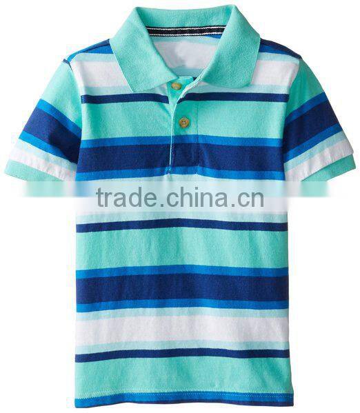 2015 latest design stripe printing fancy boys child cloths with polo collar