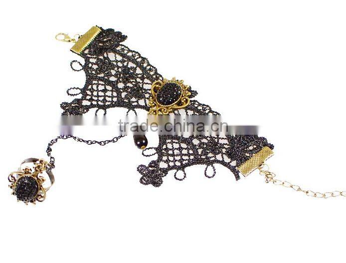 Lace jewelry black supperstar style bracelet wholesale girls jewelry set with diamonds