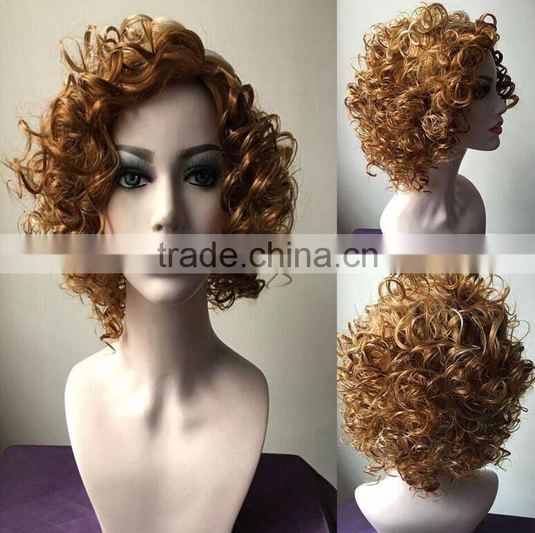 European Golden Hair Women Short Blonde Wigs Afro Kinky Synthetic Hair Lace Front Party Wig