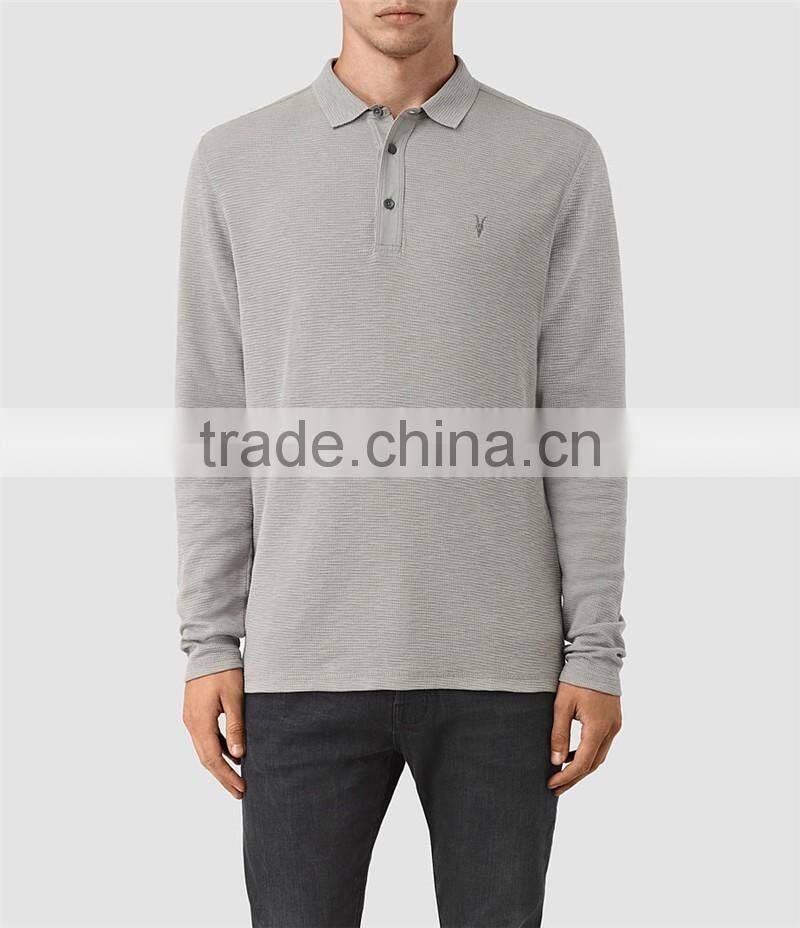 MGOO New Arrival Custom Long Sleeves Mens Polo Shirts 100% Cotton Grey Shirts Logo Embroidery Bulk Tops