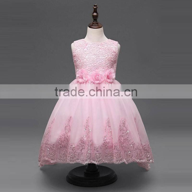 long dress white flower girls party collar with beads trendy fluffy school model kids