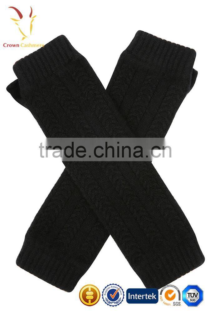 Cable Knit Long Cashmere Fingerless Gloves Lady Arm Warm Gloves