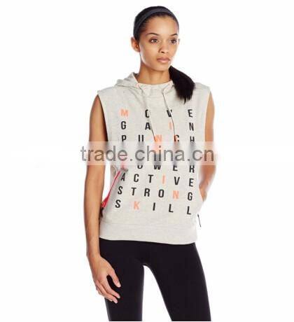 2016 new style design custom 100% polyester sleeveless alphalete athletics pullover hoodie