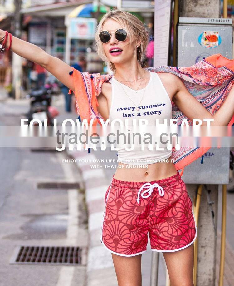 Digital Printed Ladies Hign Quality Sports Shorts Ready Made Women Swim Wear