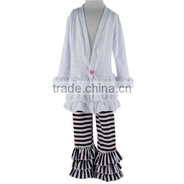 Unique boutique ruffle dress and stripe pants outfit for girl