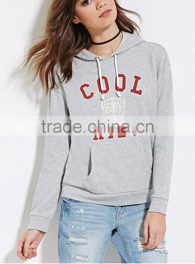 2016 Long sleeve kangaroo pocket hoodie wholesale print hoodies women