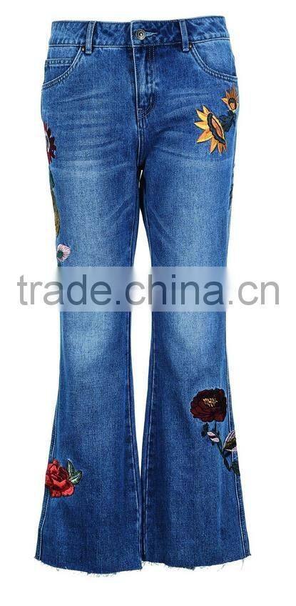 fashion latest design embroidered jean pants for woman