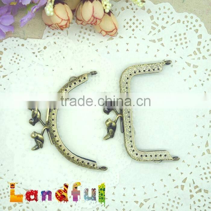 8.5cm Vintage Bronze Round Birds Bag Sewing Metal Coin Kiss Lock Square Frame