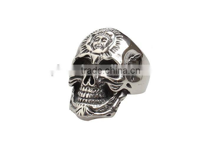 Hot Retro Titanium Steel Jewelry Punk Skull Ring Personality Exaggerated Double-Headed Face Ring
