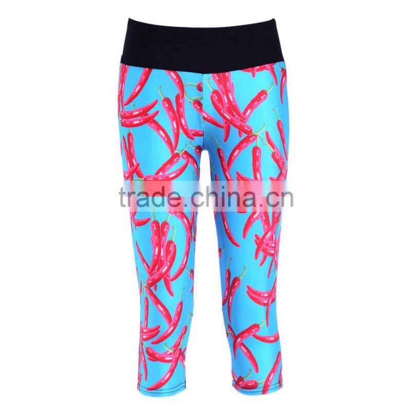 Women Sublimation Print Capri Plus Szie Leggings Low Waist Pocket Decoration S130-38