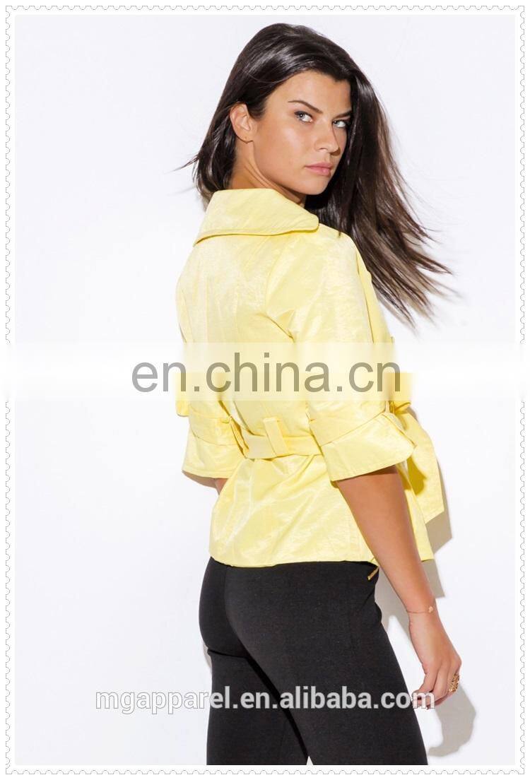 high quality lady yellow double breasted half sleeve jacket nepal low price
