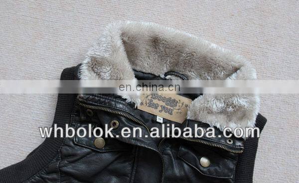 Custom made Fashionable womens leather pu vest with short fur collar