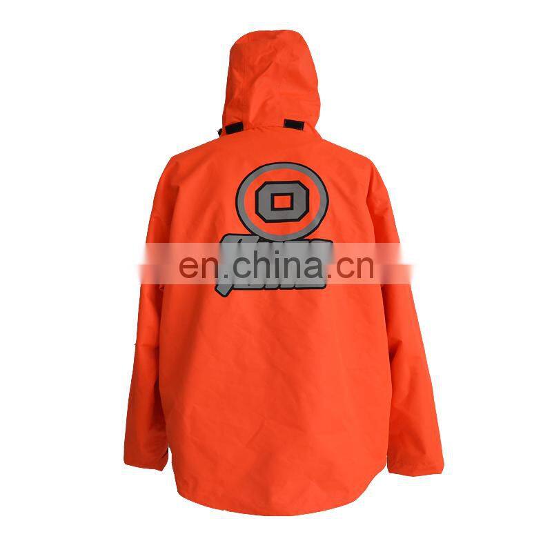 OEM flourescence orange 210T polyester breathable rain jacket with reflective logo