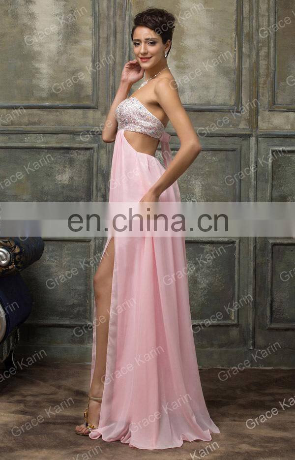 Grace Karin Ladies Sexy Strapless Sequins Beaded Backless Long Evening Dresses CL3437-1