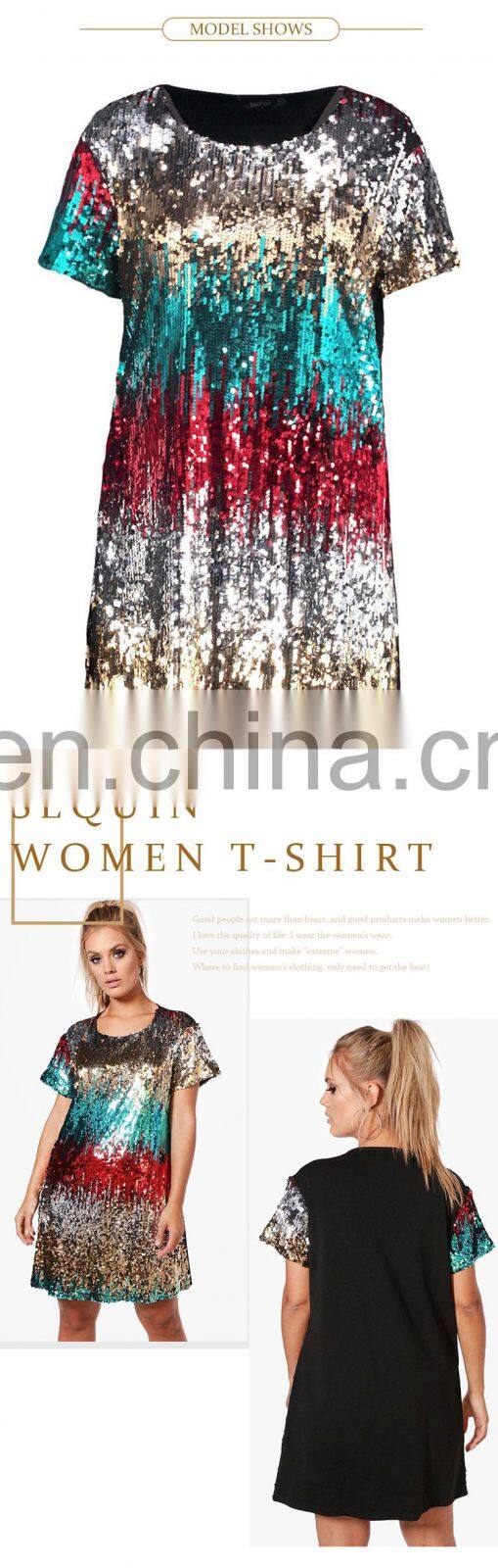 new design summer fashion short sleeve women sequin t shirt dress